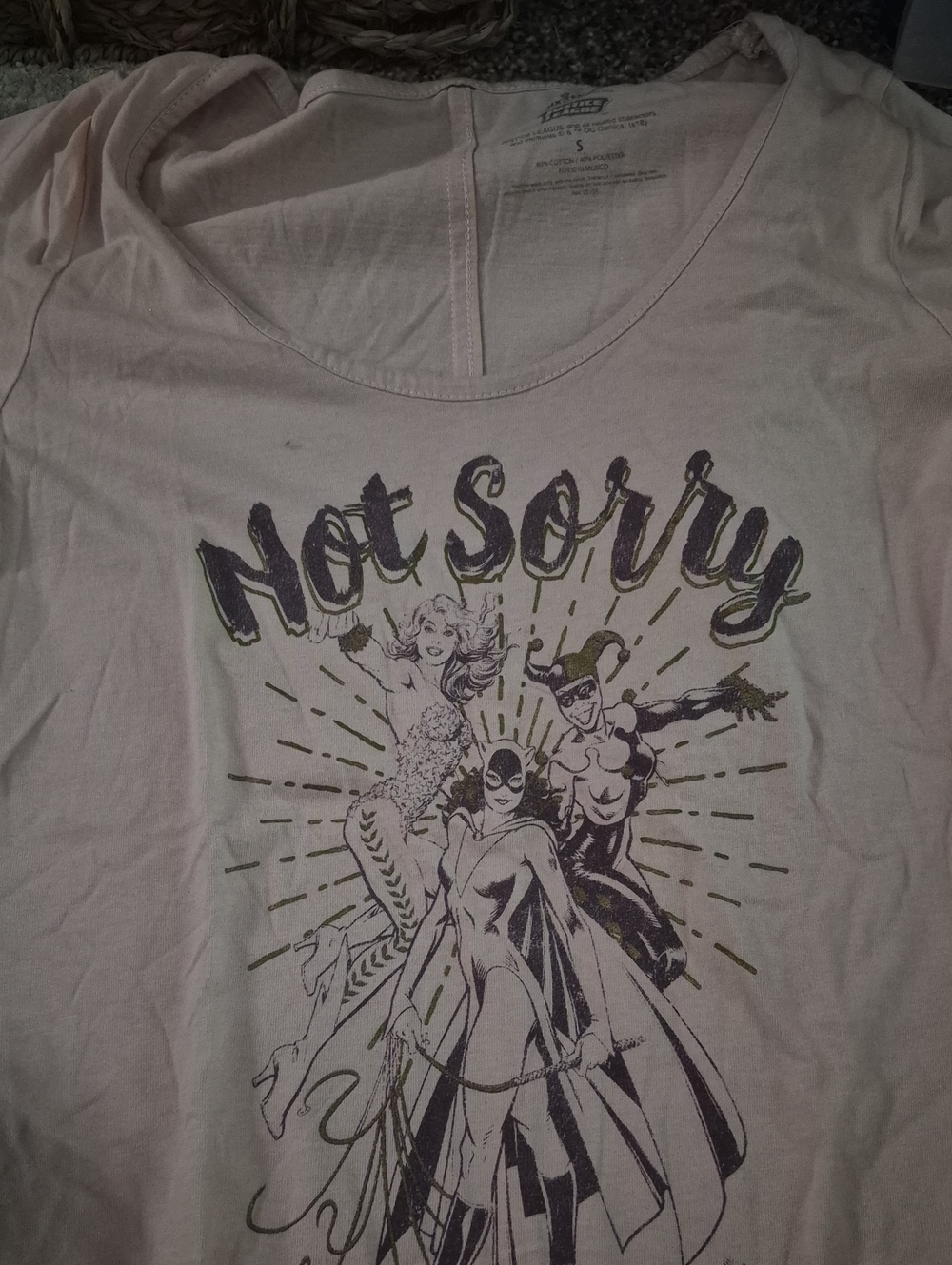 Graphic "Not Sorry" Women’s Pink Tee Six Flags Justice League